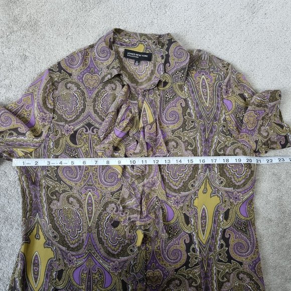 100 % Silk Jones New York Collection Short Sleeve Paisley Blouse Size 12 - Picture 6 of 10